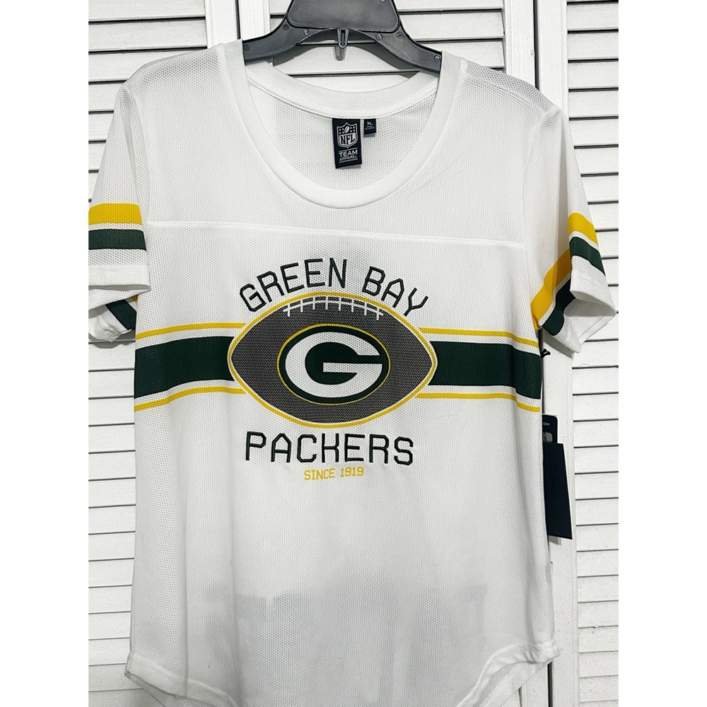 NFL Green Bay Packers White Jersey Tee with Green and Yellow Stripes